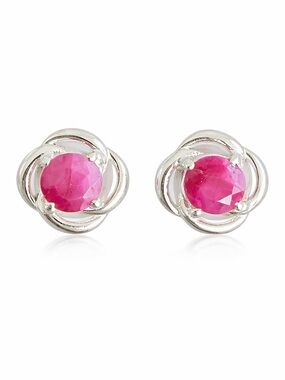 Sterling Silver Ruby Stud Earrings New